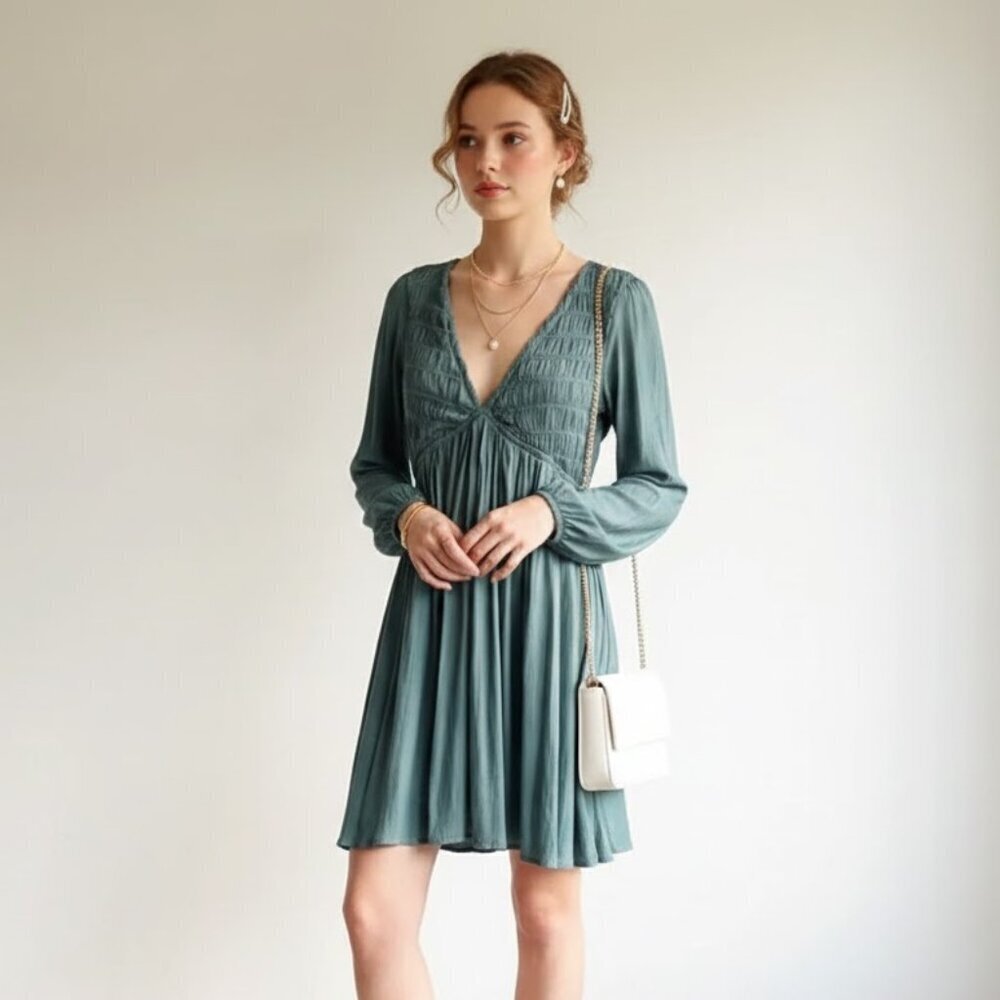 NWT MUSTARD SEED Sage Silky V-Neck Dress Medium